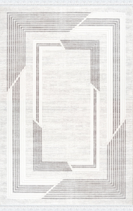 Merinos Halı Elegance 74430 095 Krem Gri – Geometrik Çerçeveli Halı