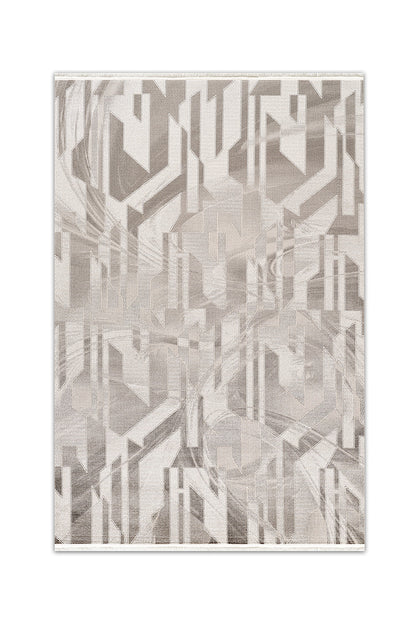 Atlas Halı Beykoz ZY04A gri ve krem zeminli art deco kırık geometrik formlu balıksırtı dokulu modern halı