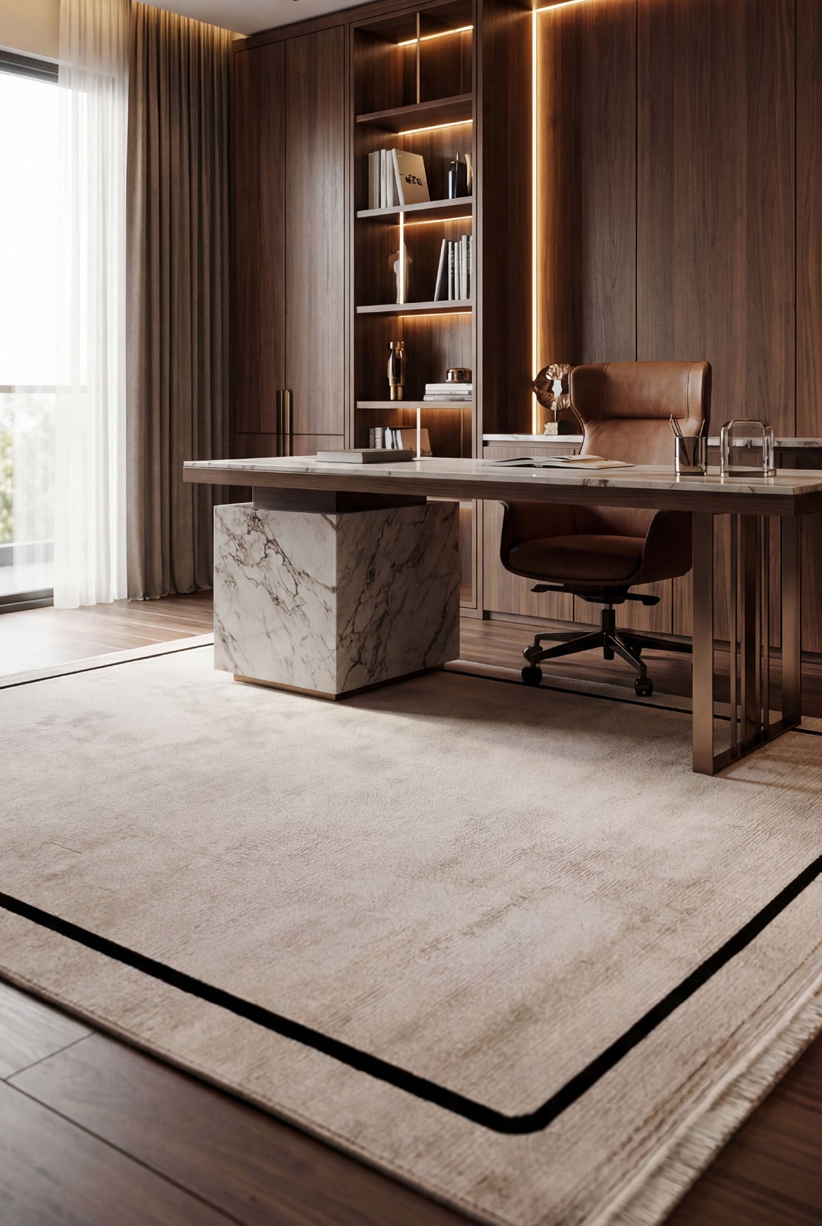 Atlas Halı Beykoz ZY06A – Krem Siyah Çerçeveli Minimal Modern Halı