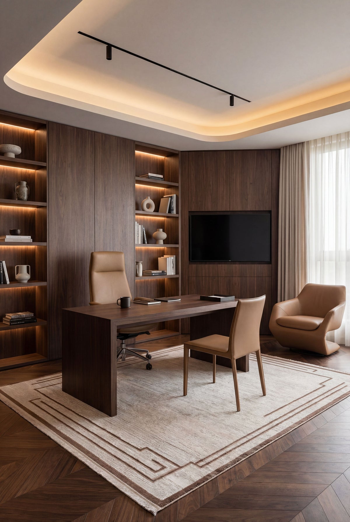 Atlas Halı Beykoz ZY12A – Krem Kahve Art Deco Çerçeveli Modern Halı