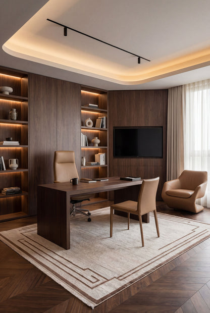 Atlas Halı Beykoz ZY12A – Krem Kahve Art Deco Çerçeveli Modern Halı