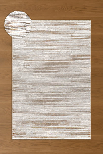 Atlas Halı Beykoz ZY14A – Krem Bej Yatay Çizgili Dokulu Modern Halı