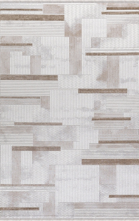 Merinos Halı Diyez 39140 080 Krem Kahve – Geometrik Bloklu Halı