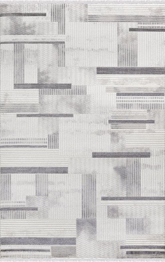 Merinos Halı Diyez 39140 095 Krem Gri – Geometrik Bloklu Halı