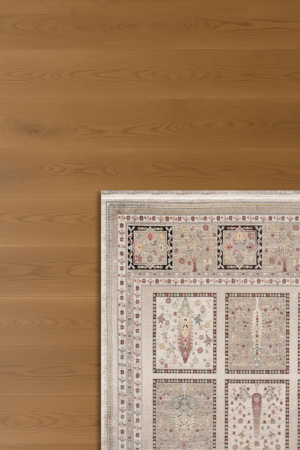 Atlas Halı Degrade DG01A – Bej Gri Klasik Bahçe Panel Desenli Halı