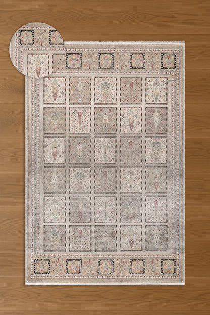 Atlas Halı Degrade DG01A – Bej Gri Klasik Bahçe Panel Desenli Halı