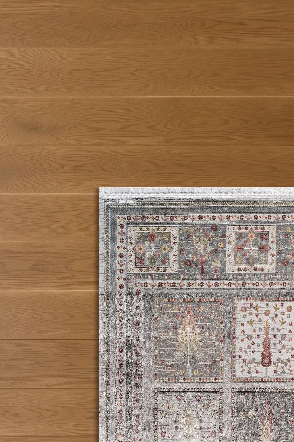Atlas Halı Degrade DG01B – Gri Krem Klasik Bahçe Panel Desenli Halı