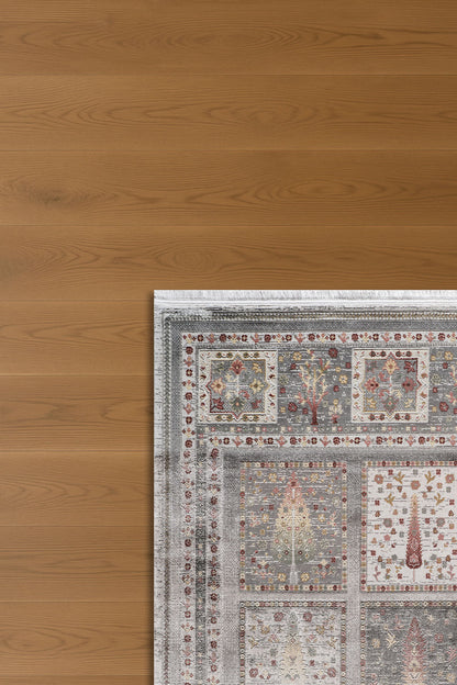 Atlas Halı Degrade DG01B – Gri Krem Klasik Bahçe Panel Desenli Halı
