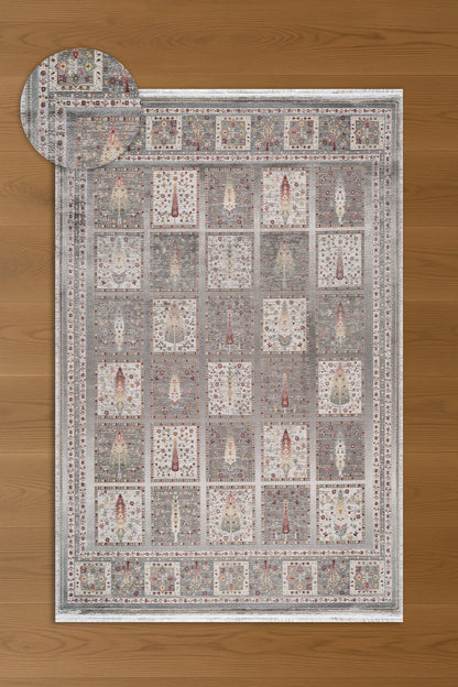 Atlas Halı Degrade DG01B – Gri Krem Klasik Bahçe Panel Desenli Halı
