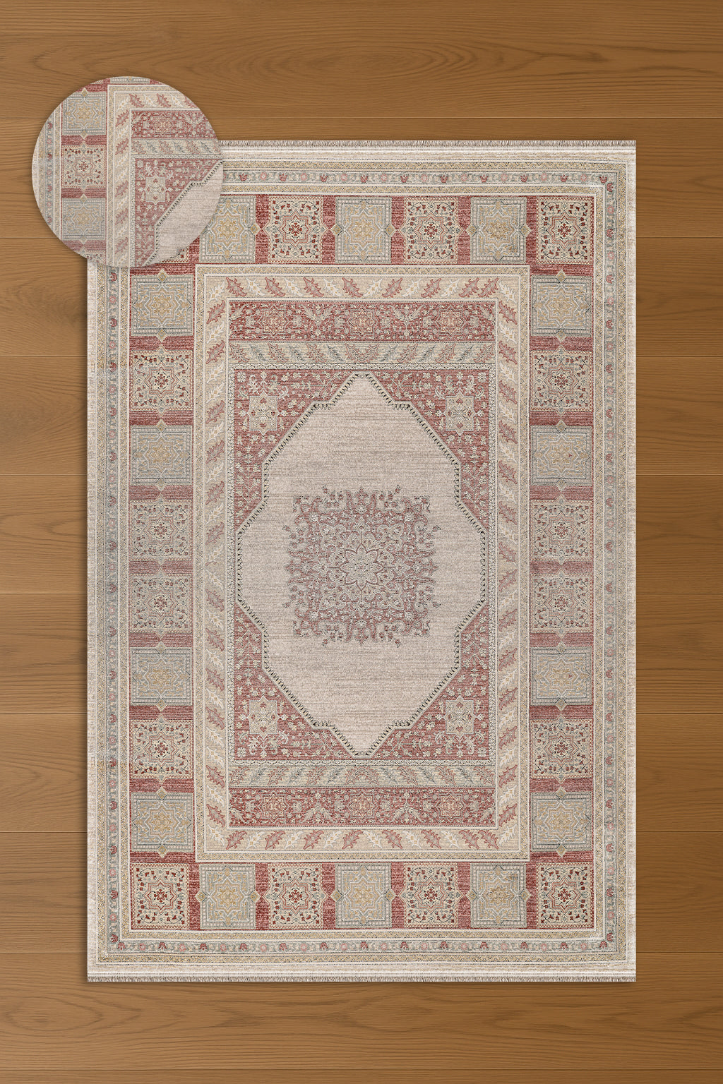 Atlas Halı Degrade DG02A – Krem Kiremit Klasik Madalyon Desenli Halı