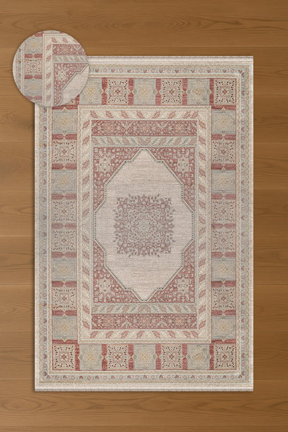 Atlas Halı Degrade DG02A – Krem Kiremit Klasik Madalyon Desenli Halı