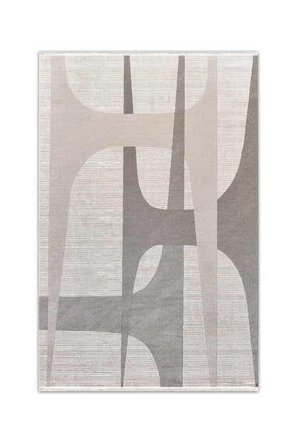 Atlas Halı Dore DU07A krem ve gri zeminli mid-century soyut kavisli geometrik desenli modern halı