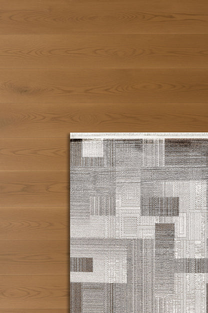 Atlas Halı Dore DU09A – Gri Kahve Kabartma Patchwork Modern Halı