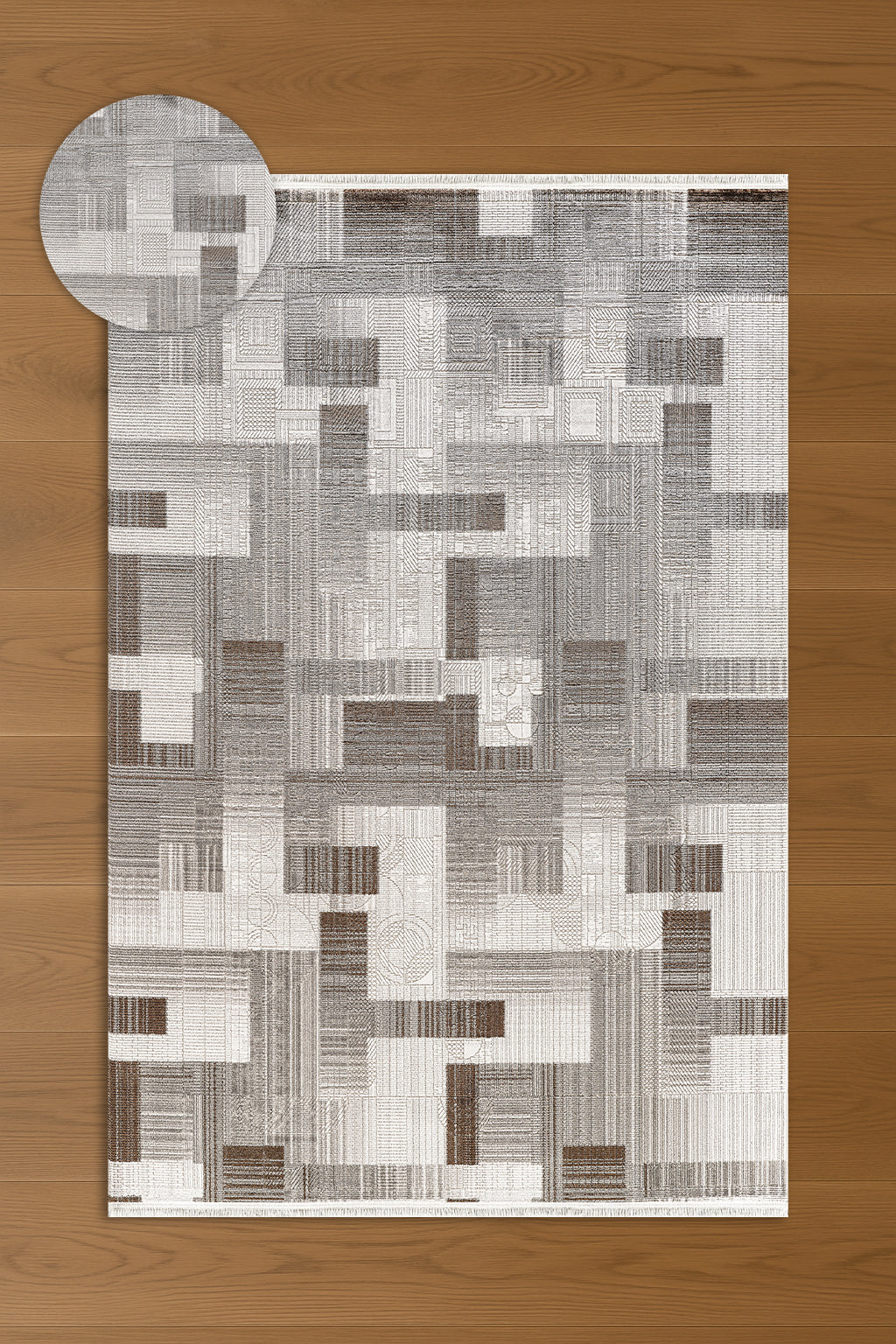 Atlas Halı Dore DU09A – Gri Kahve Kabartma Patchwork Modern Halı