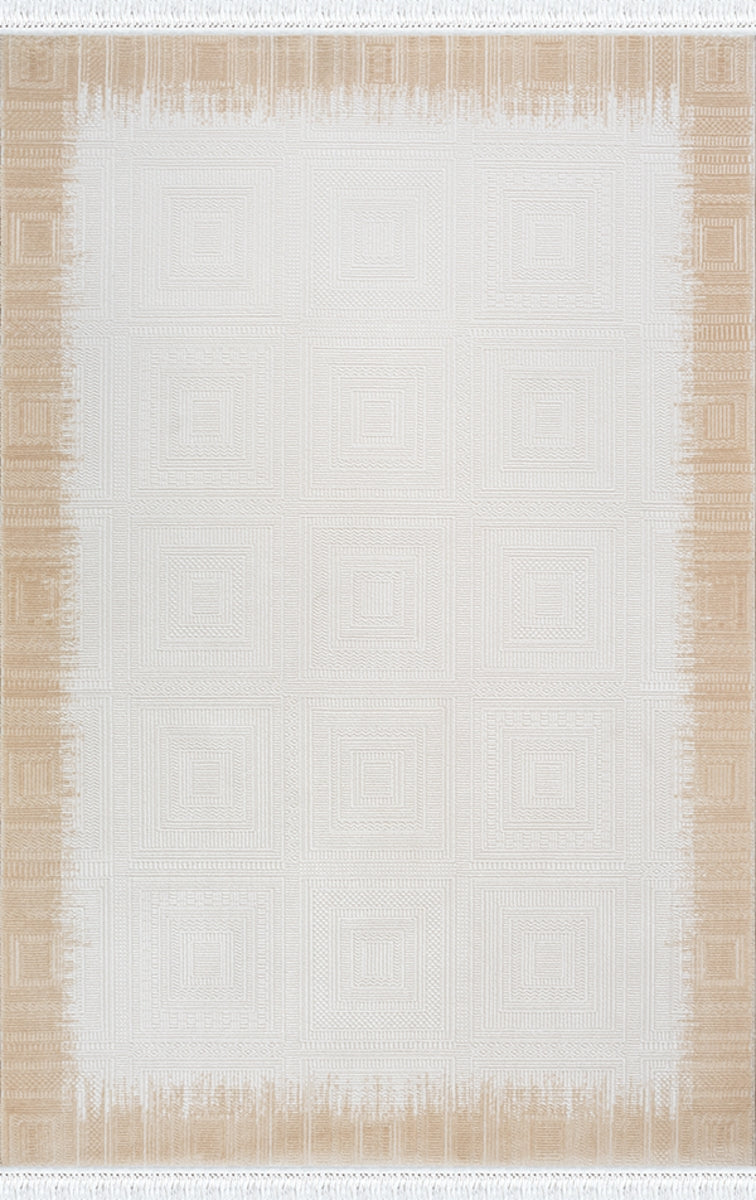 Merinos Halı Elegance 74427 070 Krem Bej – Renk Kenarlı Sade Halı