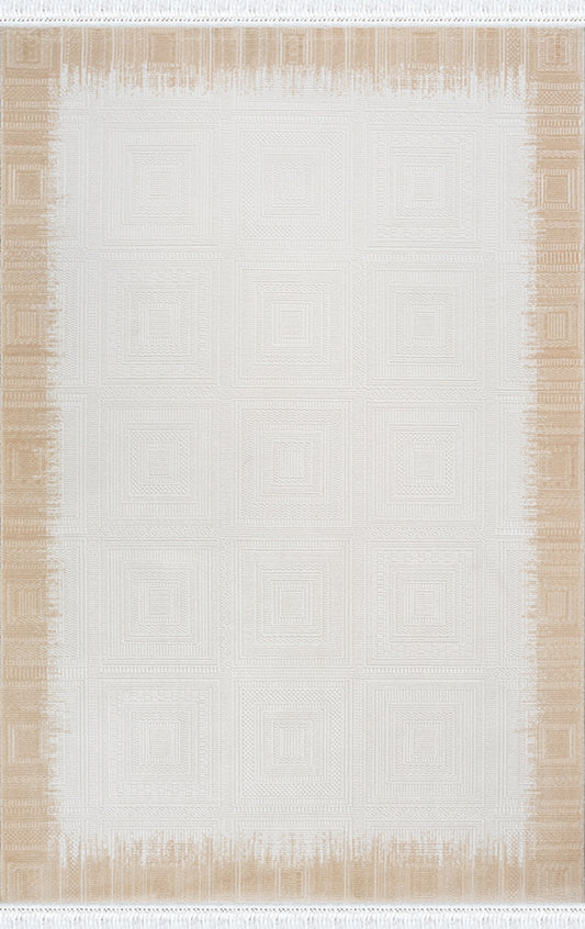 Merinos Halı Elegance 74427 070 Krem Bej – Renk Kenarlı Sade Halı
