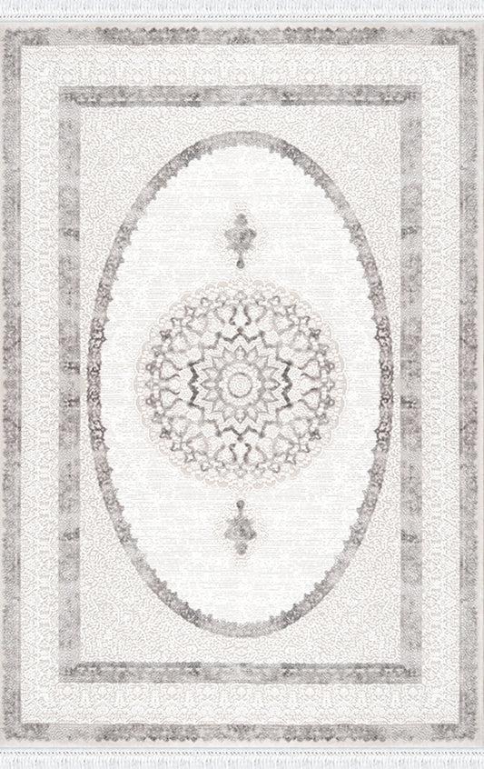 Merinos Halı Elegance 73941 097 Krem Gri – Madalyonlu Klasik Halı