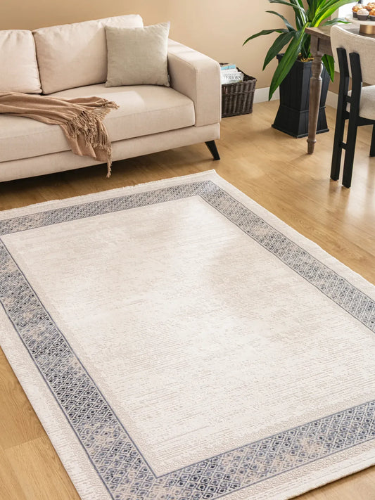 Tuğra Halı Bloom BM07 Krem Mavi Salon Halısı - Efta Halı