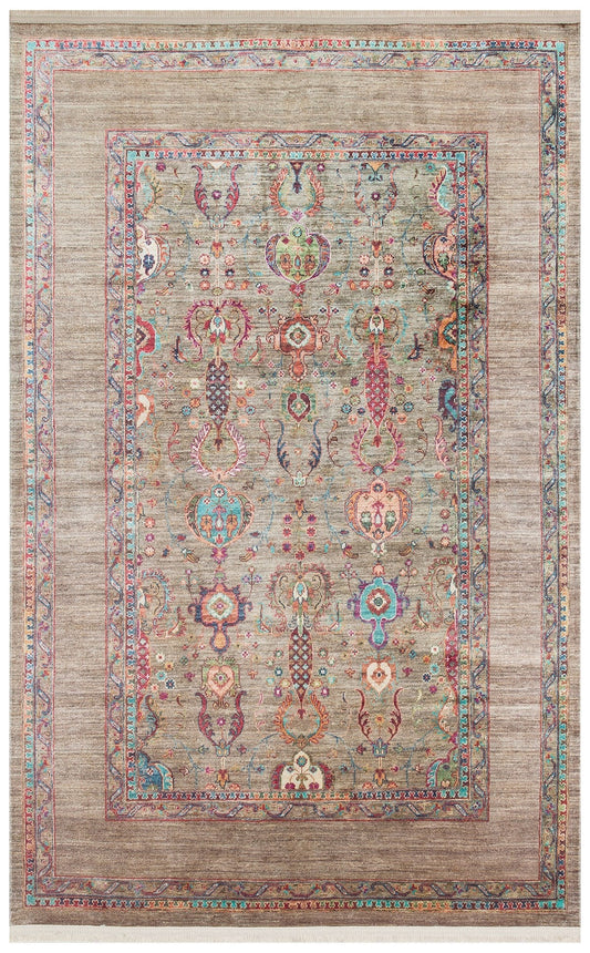 Eko Halı ANTIQUE ATK 07 Zeytin Yeşili Kolay kullanımlı Kaymaz Karabağ ve Antik Desenlere Sahip Yıkanabilir Makine Halısı