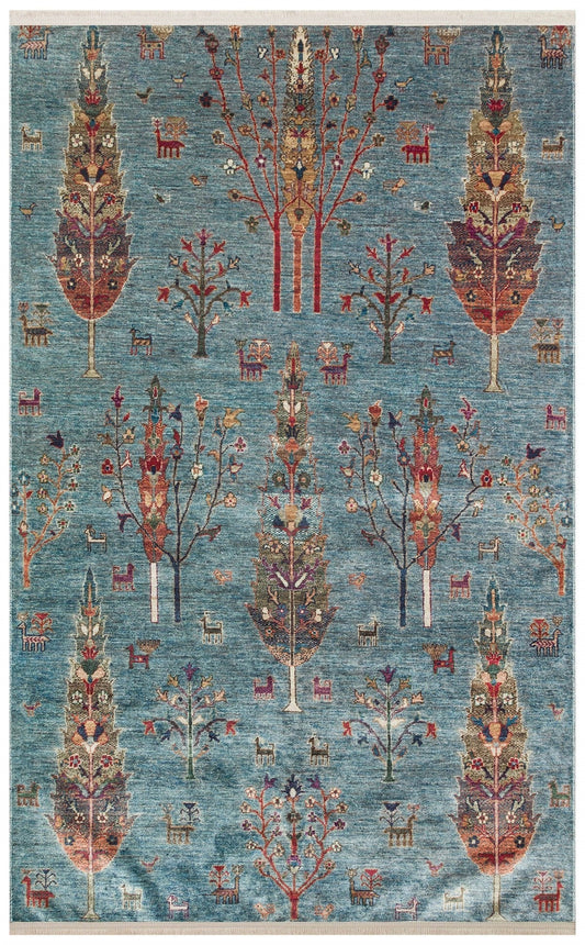 Eko Halı ANTIQUE ATK 09 Su Mavisi Kolay kullanımlı Kaymaz Karabağ ve Antik Desenlere Sahip Yıkanabilir Makine Halısı
