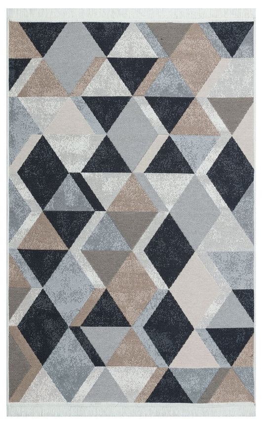 Eko Halı ARYA AR 10 Bej Siyah Yıkanabilir Çift Taraflı Modern Desenli Dokuma Kilim