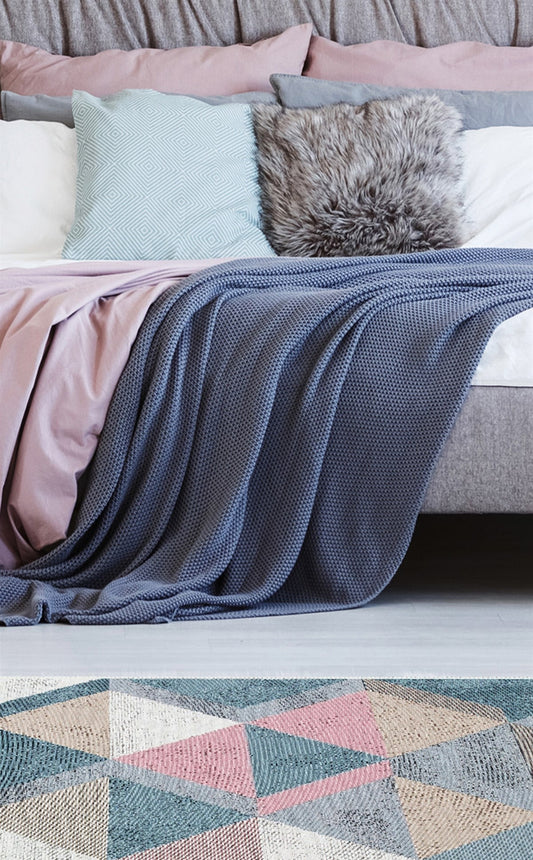 Eko Halı ARYA AR 10 Mavi Pembe Yıkanabilir Çift Taraflı Modern Desenli Dokuma Kilim