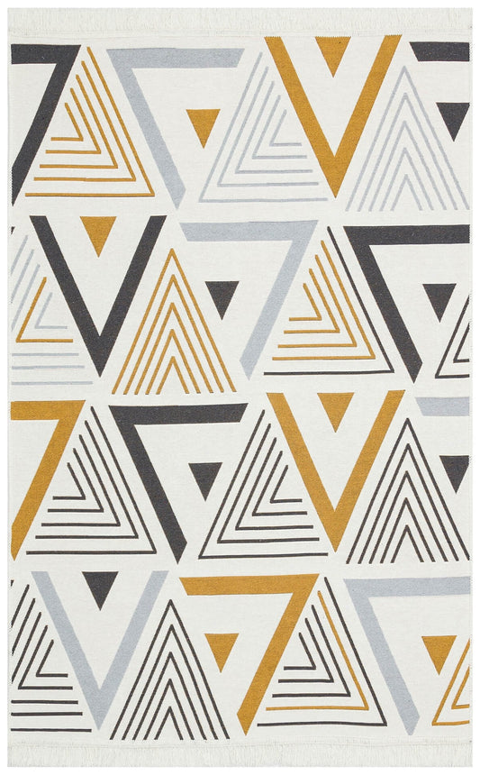 Eko Halı ARYA AR 18 Sarı Gri Yıkanabilir Çift Taraflı Modern Desenli Dokuma Kilim