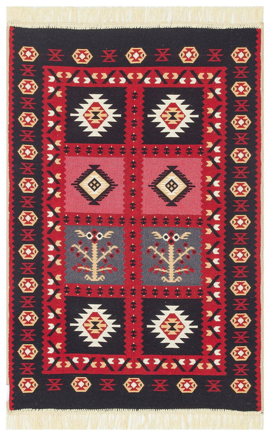 Eko Halı ARYA AR 28 Kırmızı Yıkanabilir Çift Taraflı Modern Desenli Dokuma Kilim
