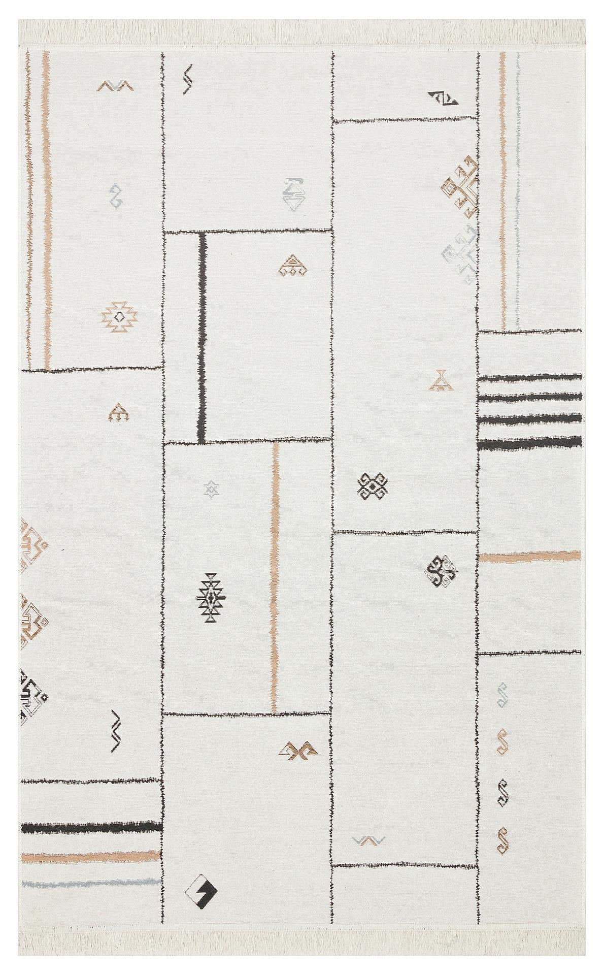 Eko Halı ARYA AR 41 Krem Siyah Yıkanabilir Çift Taraflı Modern Desenli Dokuma Kilim