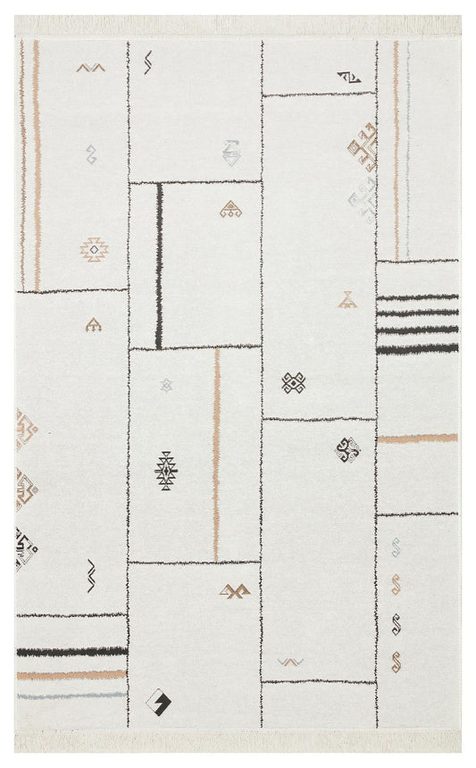 Eko Halı ARYA AR 41 Krem Siyah Yıkanabilir Çift Taraflı Modern Desenli Dokuma Kilim