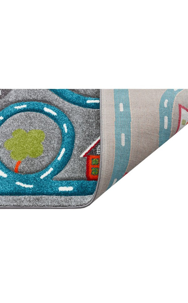 EKO KIDS KDS 19 Gri Mavi halı - Katlama kenar bitimli