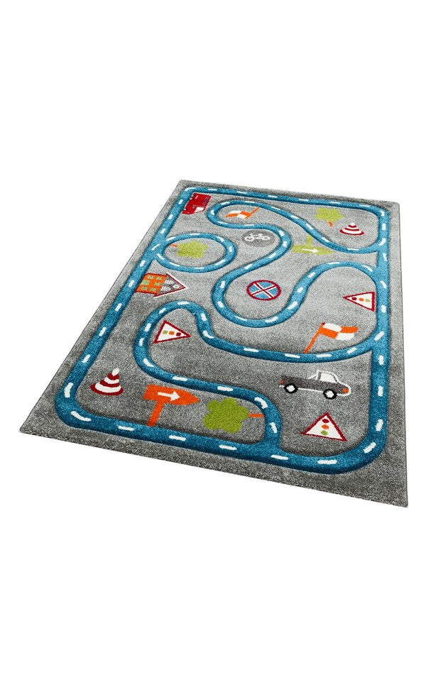 EKO KIDS KDS 19 Gri Mavi halı - 120x180, 160x230 ölçü seçenekleri