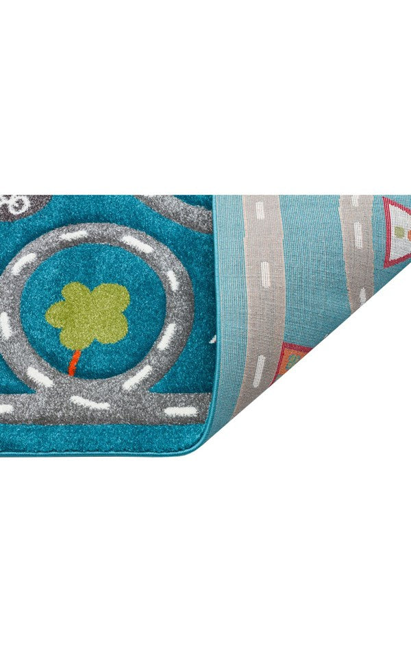 EKO KIDS KDS 19 Mavi Gri halı - Katlama kenar bitimli