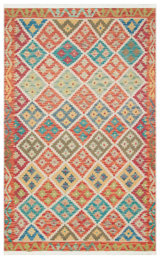 Eko Halı ELISTA ELS 104 Krem Çok Renkli Vintage Desenlere Sahip Kaydırmaz Yıkanabilir Modern Halı