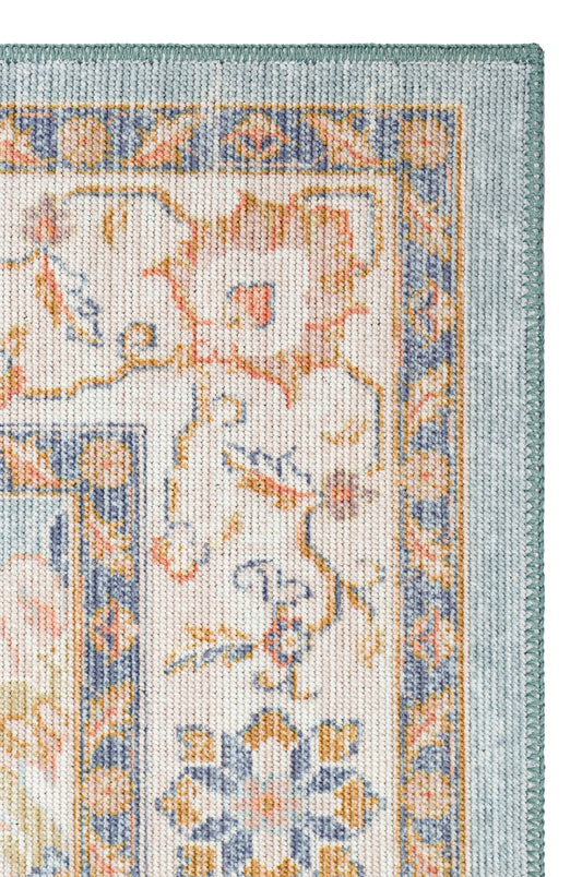Eko Halı ELISTA VINTAGE ELS 203 Mavi Bej Vintage Tasarımlı Yumuşak Bukle Dokuma Kaymaz Tabanlı Yıkanabilir Modern Halı