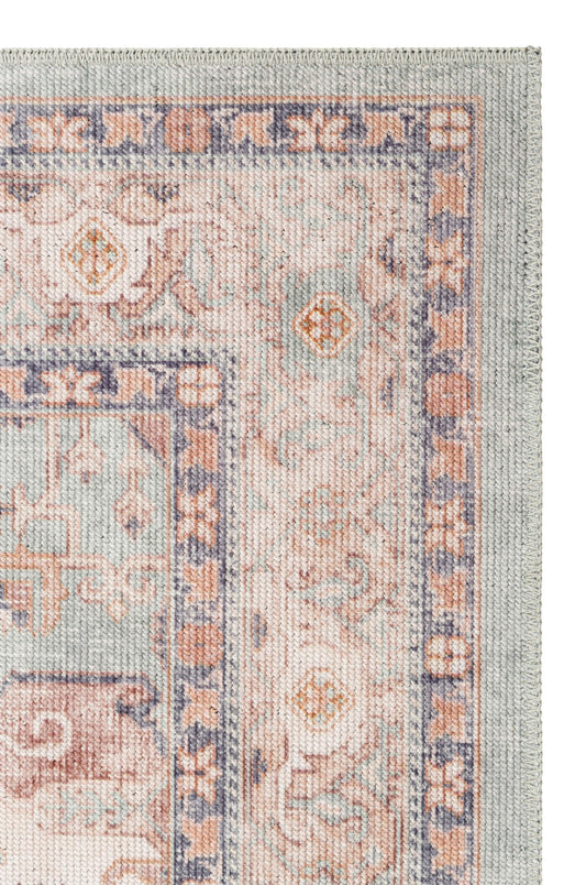 Eko Halı ELISTA VINTAGE ELS 204 Mavi Bej Vintage Tasarımlı Yumuşak Bukle Dokuma Kaymaz Tabanlı Yıkanabilir Modern Halı