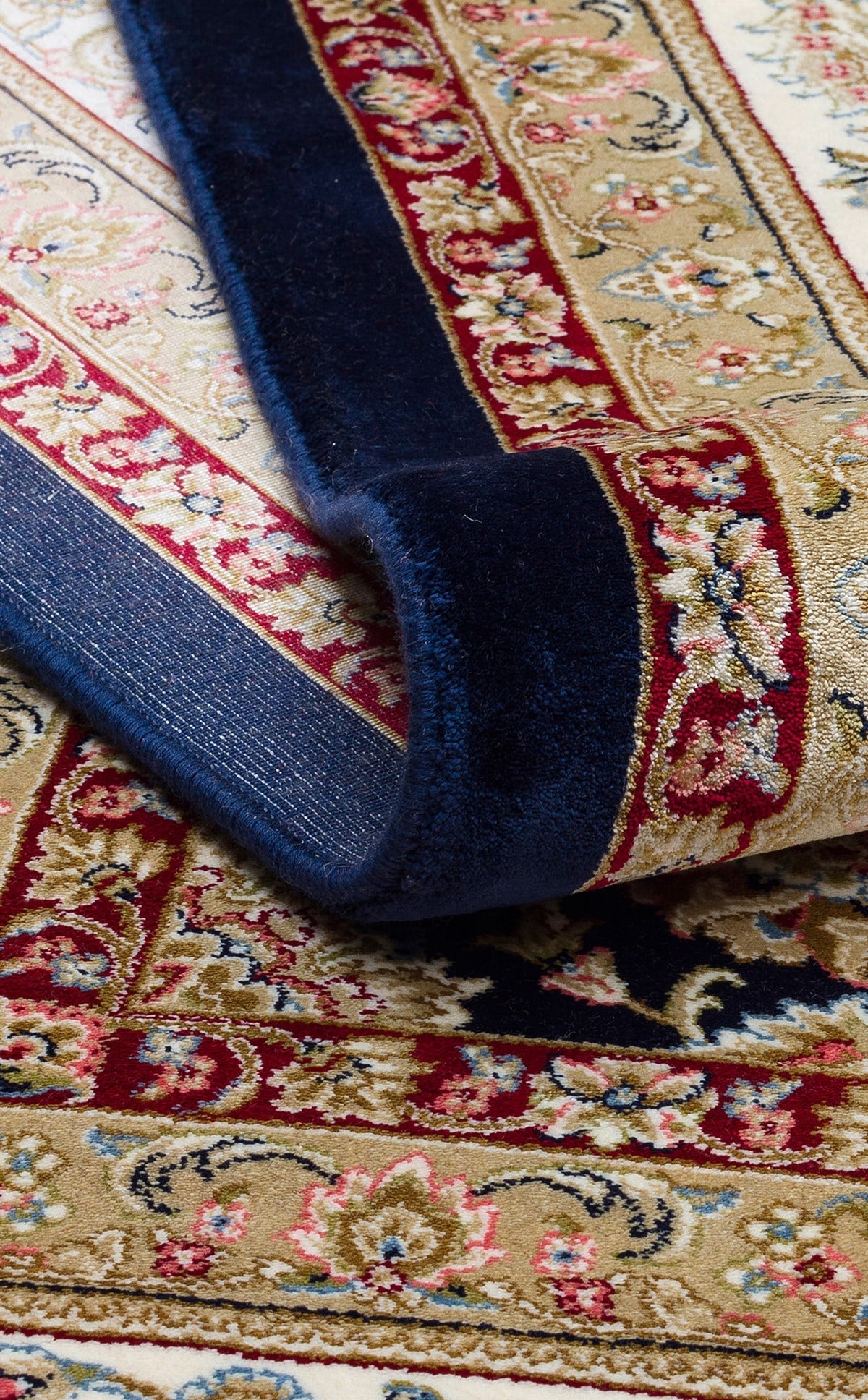 ISFAHAN ISF 03 Lacivert Krem halı - Saçak kenar bitimli