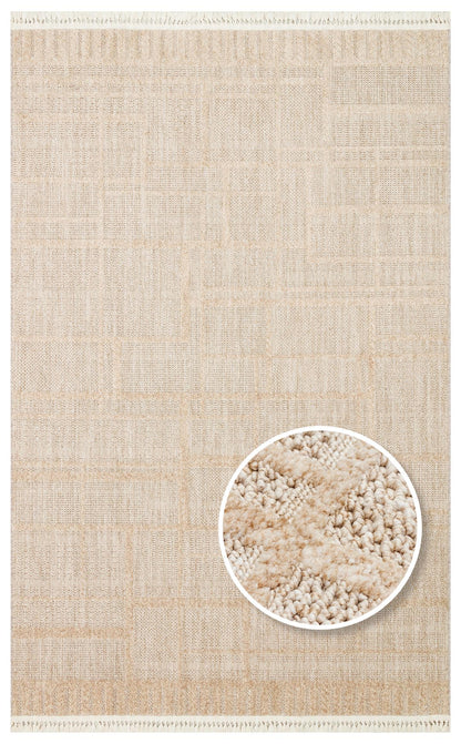 Eko Halı JOY 03 Bej Hav Toz Vermeyen Yumuşak dokulu Modern Makine Halısı