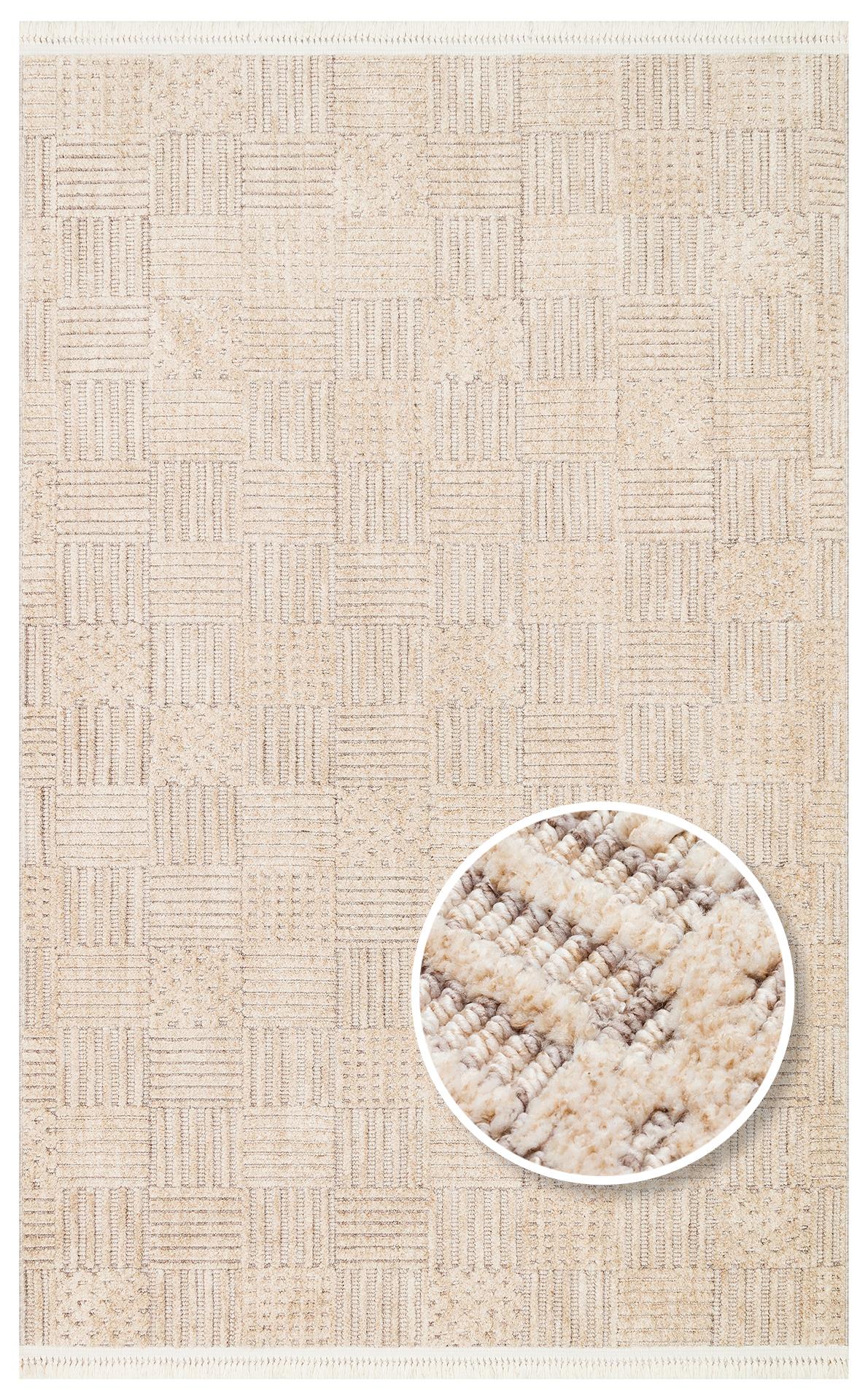 Eko Halı JOY 05 Bej Altın Hav Toz Vermeyen Yumuşak dokulu Modern Makine Halısı