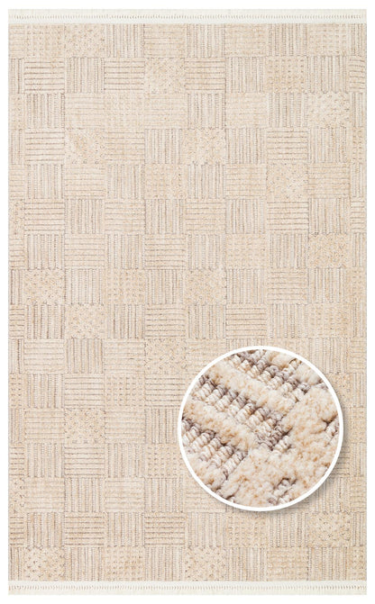 Eko Halı JOY 05 Bej Altın Hav Toz Vermeyen Yumuşak dokulu Modern Makine Halısı