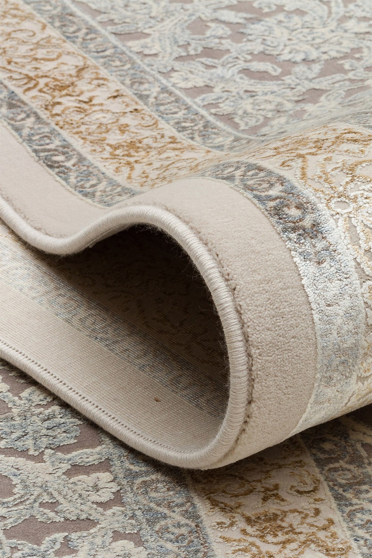 MAHAL MHL 08 Krem Gri halı - Saçak kenar bitimli
