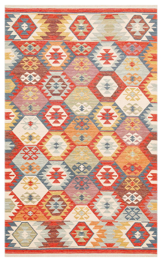 Eko Halı NOMAD NMD 01 Çok Renkli Yıkanabilir, Çift Taraflı Kullanıma Uygun Yumuşak Tuşeli Otantik Kilim