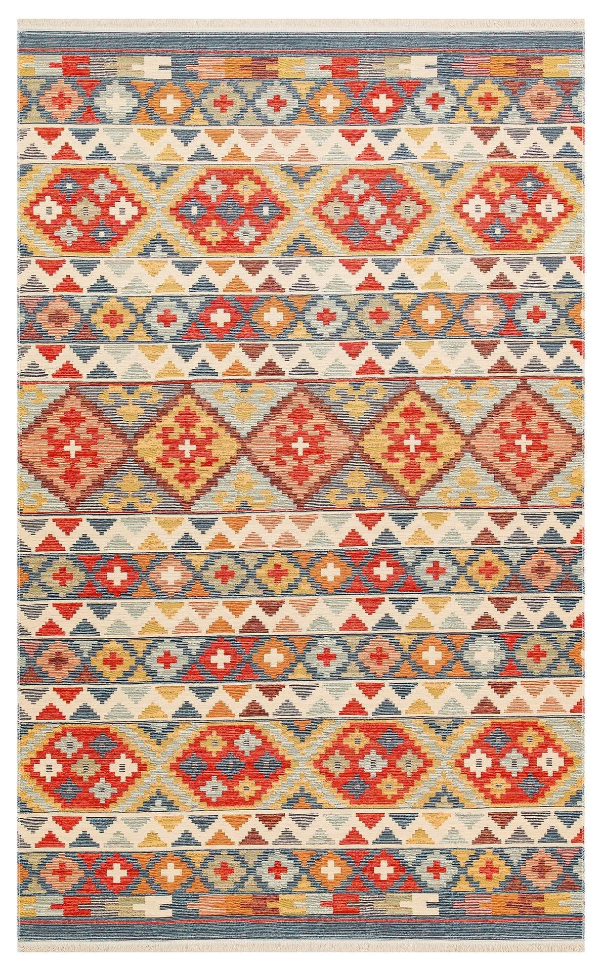 Eko Halı NOMAD NMD 02 Su Mavisi Yıkanabilir, Çift Taraflı Kullanıma Uygun Yumuşak Tuşeli Otantik Kilim
