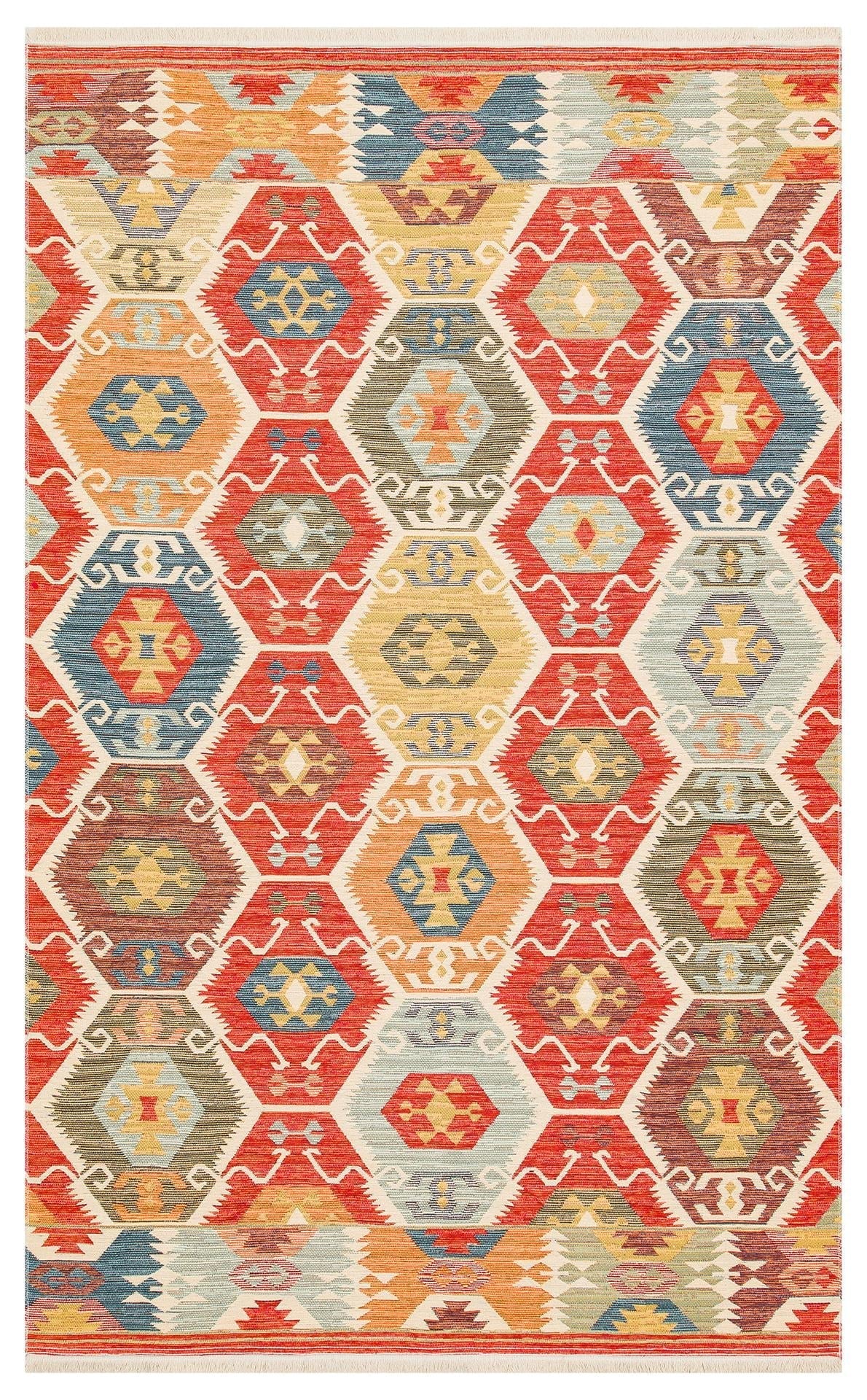Eko Halı NOMAD NMD 06 Kırmızı Yıkanabilir, Çift Taraflı Kullanıma Uygun Yumuşak Tuşeli Otantik Kilim