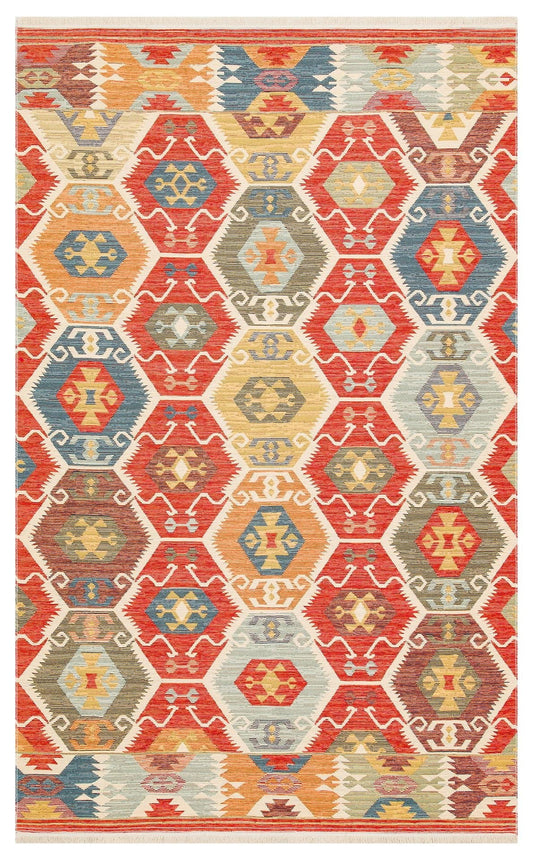 Eko Halı NOMAD NMD 06 Kırmızı Yıkanabilir, Çift Taraflı Kullanıma Uygun Yumuşak Tuşeli Otantik Kilim