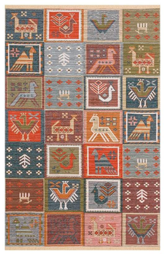 Eko Halı NOMAD NMD 14 Su Mavisi Çok Renkli Yıkanabilir Çift Taraflı Kullanıma Uygun Yumuşak Tuşeli Otantik Kilim