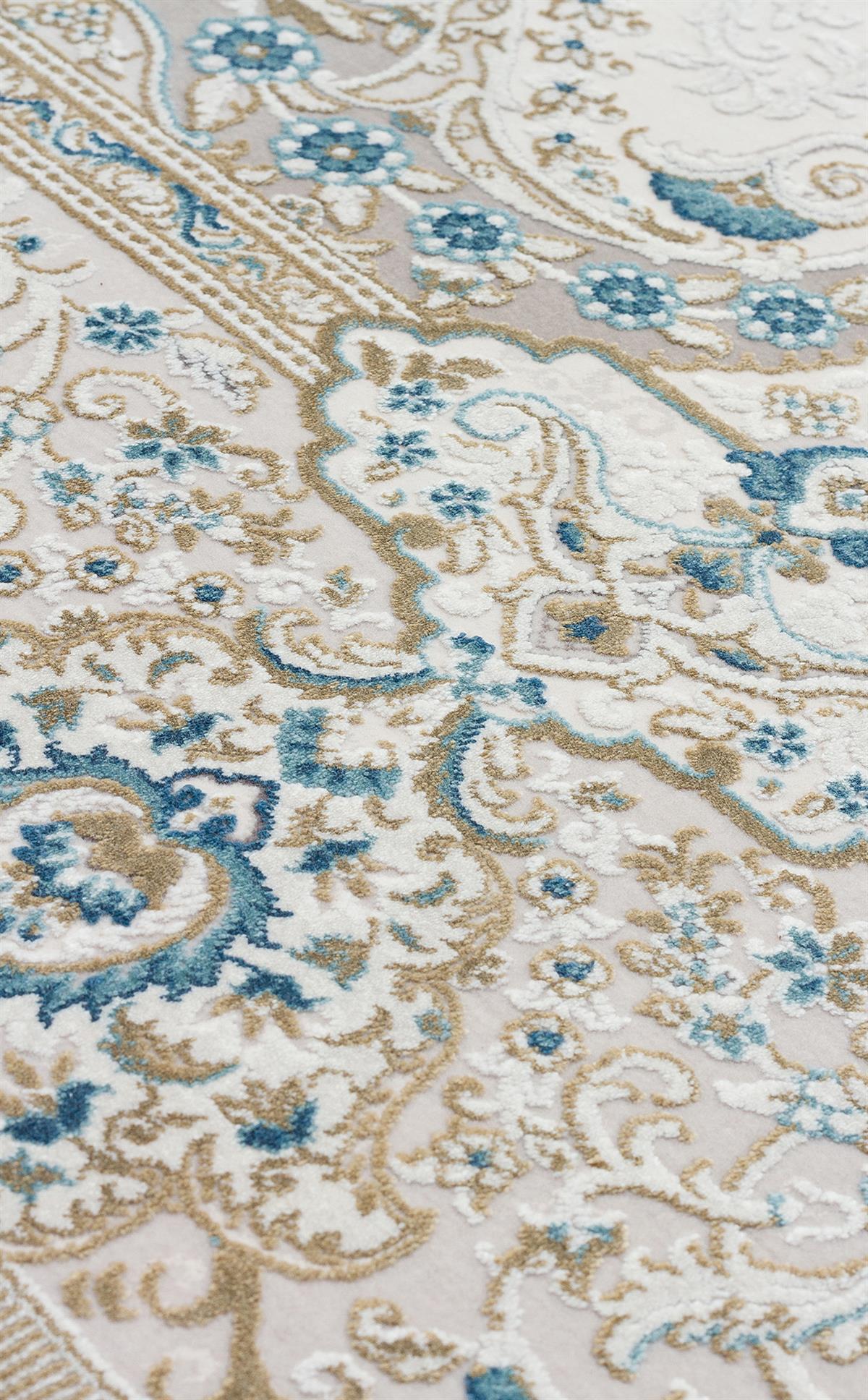PALMIRA PLM 01 Krem Mavi halı - 160x230, 240x340, 200x290, 300x400 ölçü seçenekleri