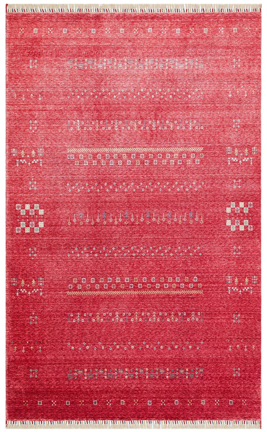 Eko Halı ZARA ZR 06 Kırmızı Otantik Desenli Özel Hav Vermeyen ve Kolay Temizlenebilir Tensel Kullanılarak El Emeği ile Özel Tezgahlarda Üretilen Modern Uşak Halısı