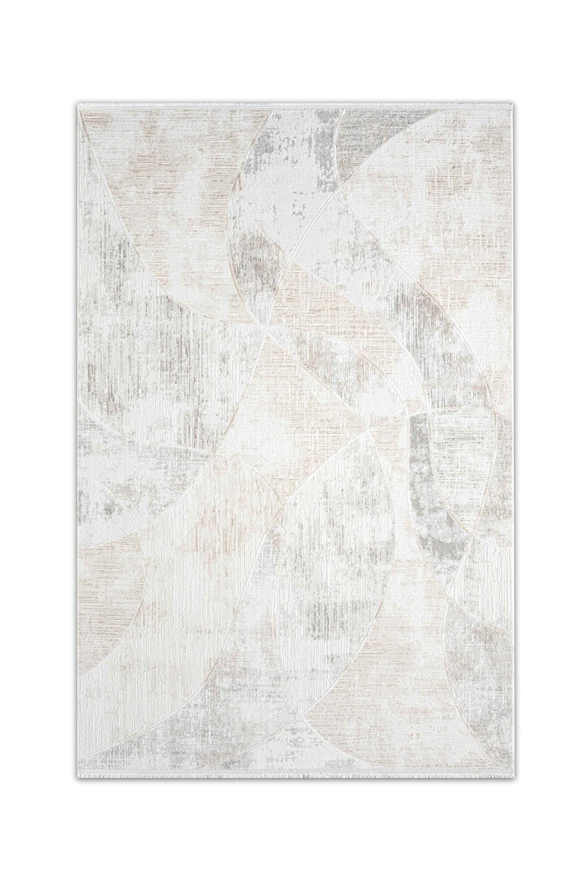 Atlas Halı Hermes HU07A krem ve gri zeminli soyut kavisli eskitme blok desenli modern halı
