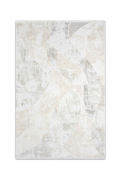 Atlas Halı Hermes HU07A krem ve gri zeminli soyut kavisli eskitme blok desenli modern halı